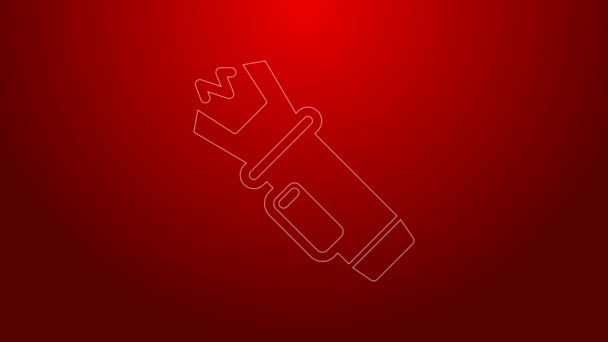 Green line Police electric shocker icon isolated on red background. Shocker for protection. Taser is an electric weapon. 4K Video motion graphic animation — Stock Video