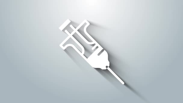 White Syringe icon isolated on grey background. Syringe for vaccine, vaccination, injection, flu shot. Medical equipment. 4K Video motion graphic animation — Stock Video