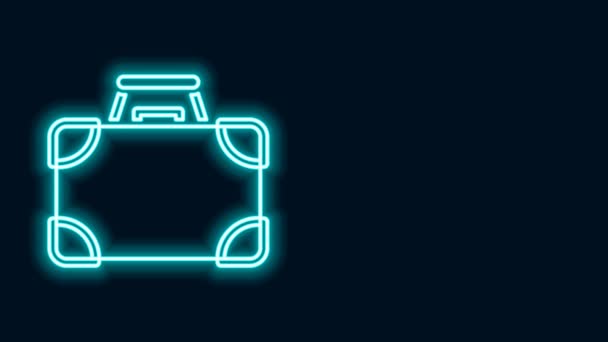 Brilhante neon line Briefcase e ícone de dinheiro isolado no fundo preto. Sinal de caso de negócios. Portfólio de negócios. Animação gráfica em movimento de vídeo 4K — Vídeo de Stock