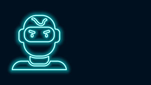 Glowing neon line Thief mask icon isolated on black background. Bandit mask, criminal man. 4K Video motion graphic animation — Stock Video