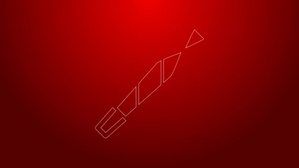 Green line Marijuana joint, spliff icon isolated on red background. Cigarette with drug, marijuana cigarette rolled. 4K Video motion graphic animation — Vídeo de Stock