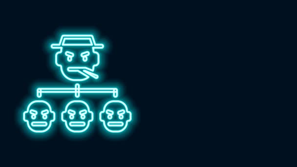 Glödande neon linje maffia ikon isolerad på svart bakgrund. Chefen och gangstrarna. 4K Video motion grafisk animation — Stockvideo