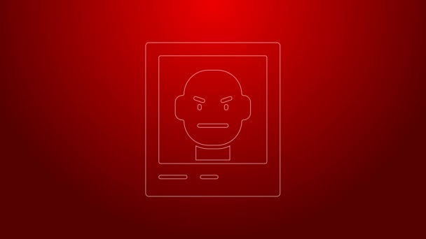 Green line Wanted poster icon isolated on red background. Reward money. Dead or alive crime outlaw. 4K Video motion graphic animation — Stock Video