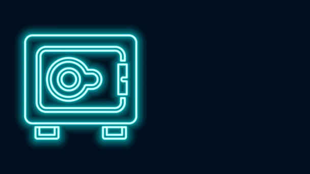 Φωτεινή γραμμή νέον Ασφαλές εικονίδιο που απομονώνεται σε μαύρο φόντο. Η πόρτα ασφαλίζει ένα θησαυροφυλάκιο τράπεζας με κλειδαριά συνδυασμού. Αξιόπιστη προστασία δεδομένων. 4K Γραφική κίνηση κίνησης βίντεο — Αρχείο Βίντεο