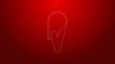 Kırmızı arka planda izole edilmiş waffle külahlı yeşil çizgi dondurma. Güzel sembol. 4K Video hareketli grafik canlandırması