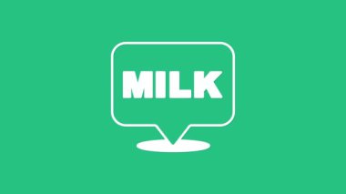 Beyaz Harf süt simgesi yeşil arka planda izole edildi. Etiket, marka, rozet için el yazısı tasarımı. 4K Video hareketli grafik canlandırması