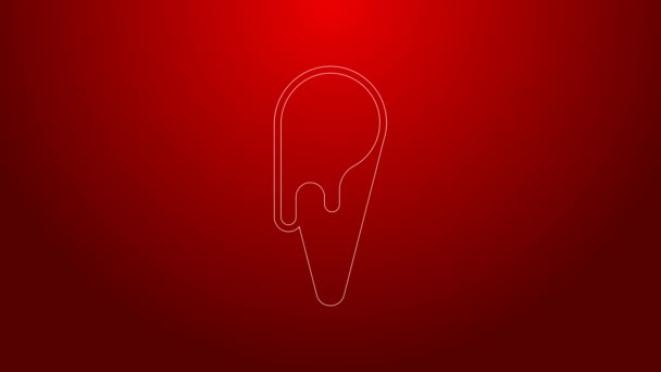 Zielona linia Lody w ikonie wafla stożka izolowane na czerwonym tle. Słodki symbol. 4K Animacja graficzna ruchu wideo — Wideo stockowe