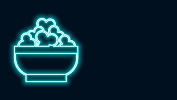 Glowing neon line Cottage cheese icon isolated on black background. Essential vitamins and minerals in healthy food. Medical, healthcare and dietary concept. 4K Video motion graphic animation — Stock Video