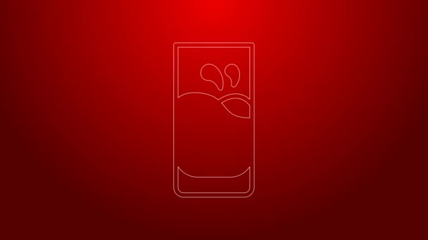 Green line Glass with milk icon isolated on red background. 4K Video motion graphic animation — Stock Video