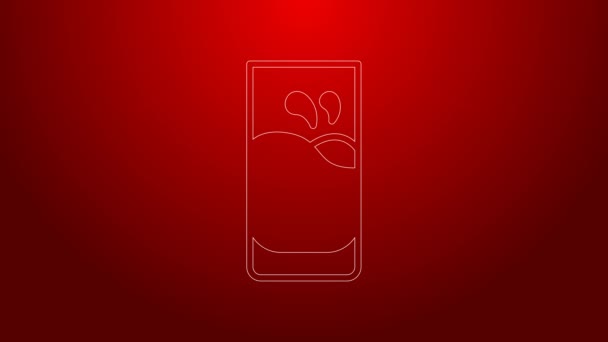 Línea verde Vidrio con icono de leche aislado sobre fondo rojo. Animación gráfica de vídeo 4K — Vídeo de stock