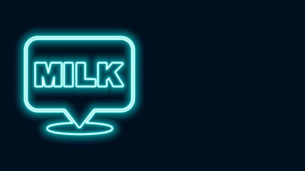 Brillante línea de neón Letras icono de la leche aislado sobre fondo negro. Diseño escrito a mano para etiqueta, marca, insignia. Animación gráfica de vídeo 4K — Vídeo de stock