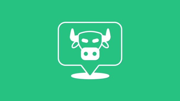 White Cow head icon isolated on green background. 4K Video motion graphic animation — Video