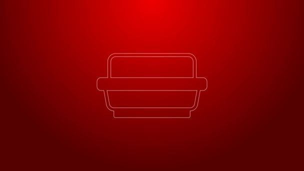 Green line Butter in a butter dish icon isolated on red background. Butter brick on plate. Milk based product. Natural dairy product. 4K Video motion graphic animation — Stock Video