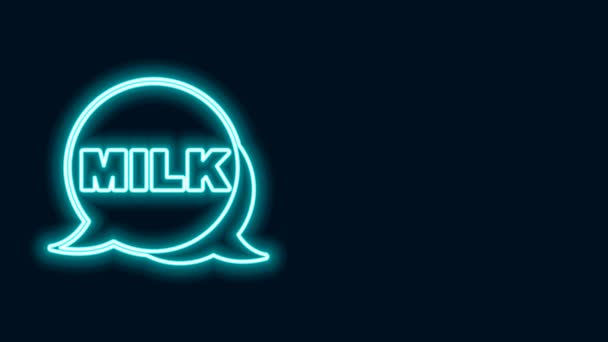 Glowing neon line Lettering milk icon isolated on black background. Hand written design for label, brand, badge. 4K Video motion graphic animation — Vídeo de Stock