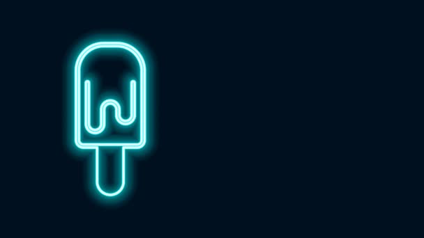 Glowing neon line Ice cream on stick icon isolated on black background. Sweet symbol. 4K Video motion graphic animation — Stock Video