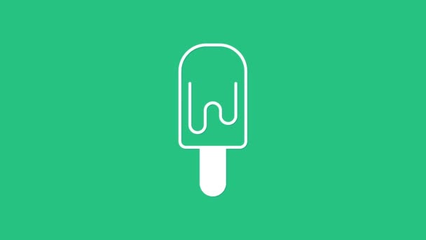 Helado blanco en el icono de palo aislado sobre fondo verde. Dulce símbolo. Animación gráfica de vídeo 4K — Vídeo de stock