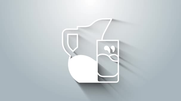 White Milk jug or pitcher and glass icon isolated on grey background. 4K Video motion graphic animation — Vídeo de Stock