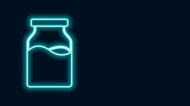 Linha de néon brilhante Frasco de vidro fechado com ícone de leite isolado no fundo preto. Animação gráfica em movimento de vídeo 4K — Vídeo de Stock