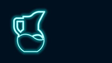 Parlayan neon hattı sütlü sürahi veya sürahi simgesi siyah arkaplanda izole edildi. 4K Video hareketli grafik canlandırması