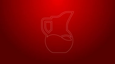 Kırmızı arkaplanda yeşil çizgi sütlü sürahi veya sürahi simgesi izole edildi. 4K Video hareketli grafik canlandırması