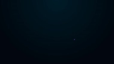 Parlayan neon hattı siyah arka planda izole edilmiş ahşap kutu simgesine doldurulmuş şişe sütü. 4K Video hareketli grafik canlandırması