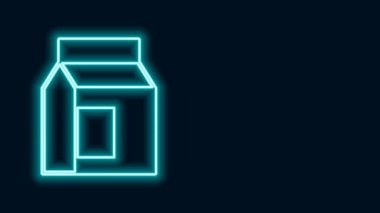 Siyah arkaplanda izole edilmiş süt ikonu için parlak neon çizgi kağıdı paketi. Süt paketi işareti. 4K Video hareketli grafik canlandırması