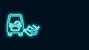 Parlayan neon hattı etkisizleştirilmiş araç simgesi siyah arkaplanda izole edildi. 4K Video hareketli grafik canlandırması