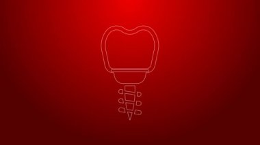 Yeşil çizgi diş implantı simgesi kırmızı arkaplanda izole edildi. 4K Video hareketli grafik canlandırması