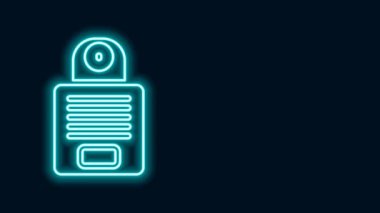 Parlayan neon hattı Intercom simgesi siyah arkaplanda izole edildi. 4K Video hareketli grafik canlandırması