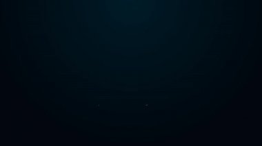 Parlayan neon hattı tekerlekli sandalye ikonunda felç olmuş köpek siyah arka planda izole edilmiş. 4K Video hareketli grafik canlandırması