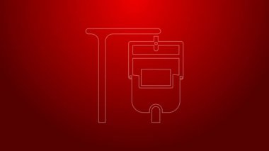 Yeşil çizgi IV çanta simgesi kırmızı arkaplanda izole edildi. Kan torbası. Kan bağışı konsepti. Tedavi ve terapi kavramı, kemoterapi. 4K Video hareketli grafik canlandırması