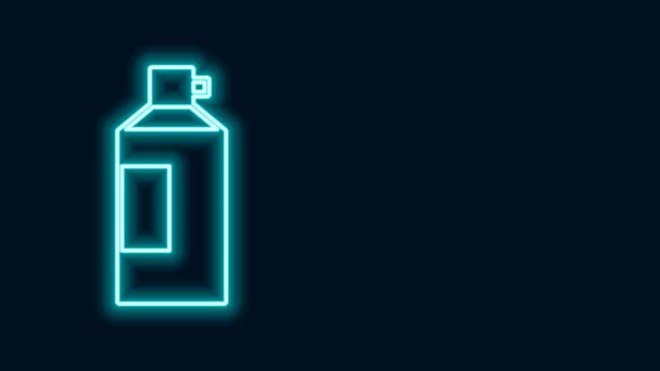 Светящаяся неоновая линия Взбитые сливки в аэрозольной банке иконка изолированы на черном фоне. Сладкий молочный продукт. Молочный продукт и сладкий символ. Видеографическая анимация 4K — стоковое видео