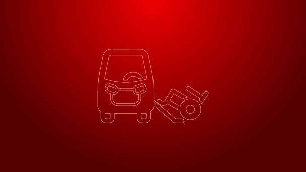 Green line Disabled car icon isolated on red background. 4K Video motion graphic animation — Stock Video