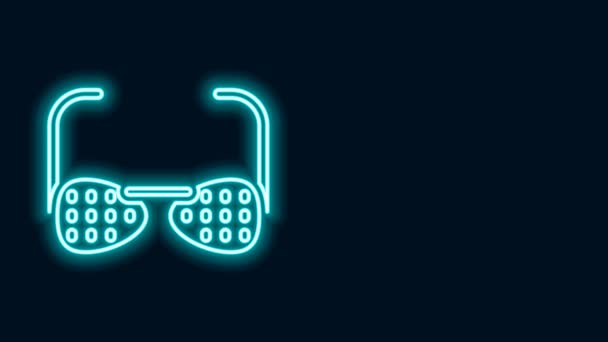 Glowing neon line Glasses for the blind and visually impaired icon isolated on black background. 4K Video motion graphic animation — Stock Video