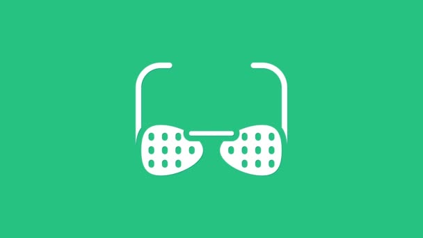 Белые очки для слепых и слабовидящих икон изолированы на зеленом фоне. Видеографическая анимация 4K — стоковое видео