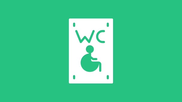 Blanco WC separado para personas con discapacidad icono aislado sobre fondo verde. WC accesible para discapacitados hombres y mujeres. Animación gráfica de vídeo 4K — Vídeo de stock