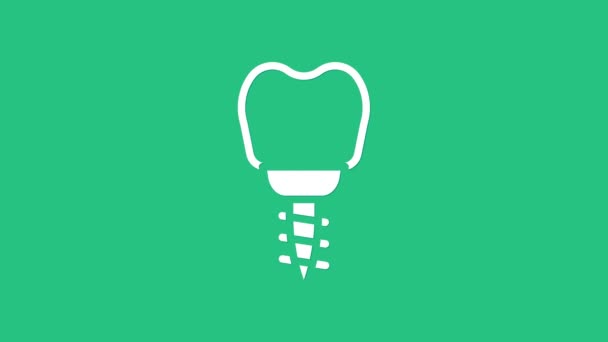 Icono de implante dental blanco aislado sobre fondo verde. Animación gráfica de vídeo 4K — Vídeos de Stock