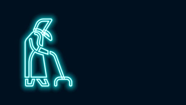 Gloeiende neon lijn Grootmoeder icoon geïsoleerd op zwarte achtergrond. 4K Video motion grafische animatie — Stockvideo
