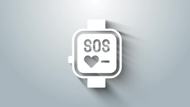 Reloj inteligente blanco que muestra el icono de ritmo cardíaco aislado sobre fondo gris. Concepto de aplicación Fitness. Animación gráfica de vídeo 4K — Vídeo de stock