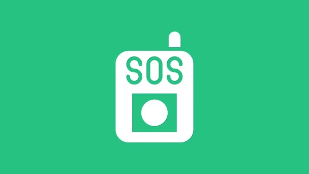 White Press the SOS button icon isolated on green background. 4K Video motion graphic animation — Video Stock