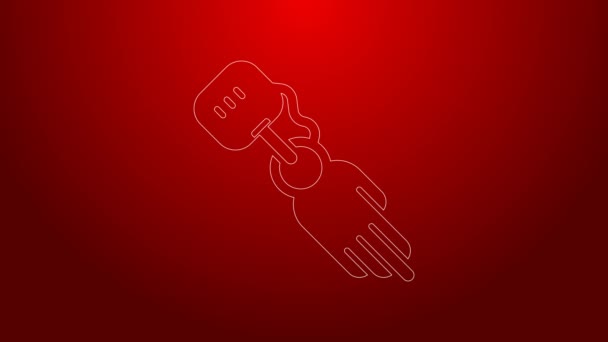 Green line Prosthesis hand icon isolated on red background. Futuristic concept of bionic arm, robotic mechanical hand. 4K Video motion graphic animation — Video Stock