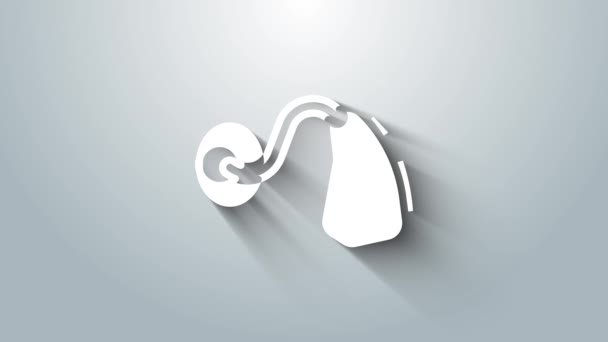 White Hearing aid icon isolated on grey background. Hearing and ear. 4K Video motion graphic animation — Video Stock