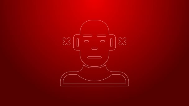 Green line Deafness icon isolated on red background. Deaf symbol. Hearing impairment. 4K Video motion graphic animation — Stock Video