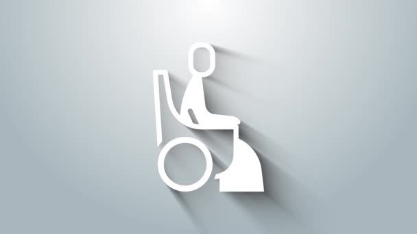 Mulher branca em cadeira de rodas para ícone de pessoa com deficiência isolado em fundo cinza. Animação gráfica em movimento de vídeo 4K — Vídeo de Stock