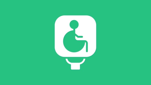 Wit Rolstoel pictogram voor gehandicapten geïsoleerd op groene achtergrond. Gehandicapten teken. 4K Video motion grafische animatie — Stockvideo