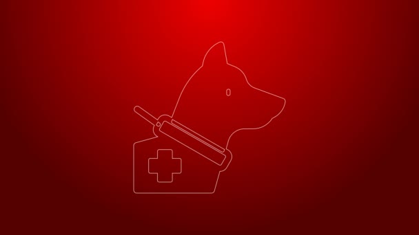 Green line Guide dog icon isolated on red background. 4K Video motion graphic animation — Video