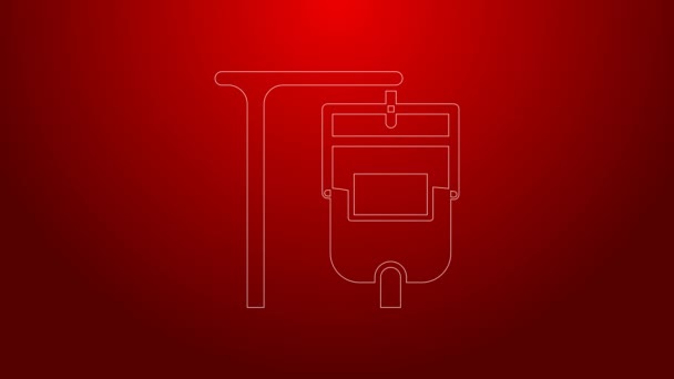 Zielona linia IV ikona worka izolowana na czerwonym tle. Worek krwi. Ofiarować koncepcję krwi. Koncepcja leczenia i terapii, chemioterapii. 4K Animacja graficzna ruchu wideo — Wideo stockowe