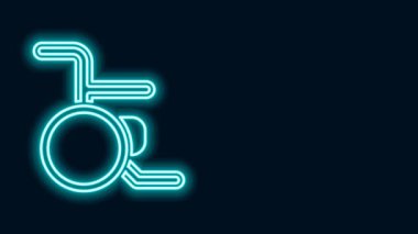 Siyah arkaplanda izole edilmiş engelli kişi simgesi için parlayan neon hat tekerlekli sandalye. 4K Video hareketli grafik canlandırması