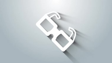 Gri arkaplanda beyaz gözlük simgesi izole edildi. 4K Video hareketli grafik canlandırması