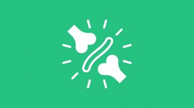 Beyaz eklem ağrısı, yeşil arka planda izole edilmiş diz ağrısı ikonu. Ortopedik sağlık. Eklem ve kemik hastalıkları, eklem iltihabı. 4K Video hareketli grafik canlandırması